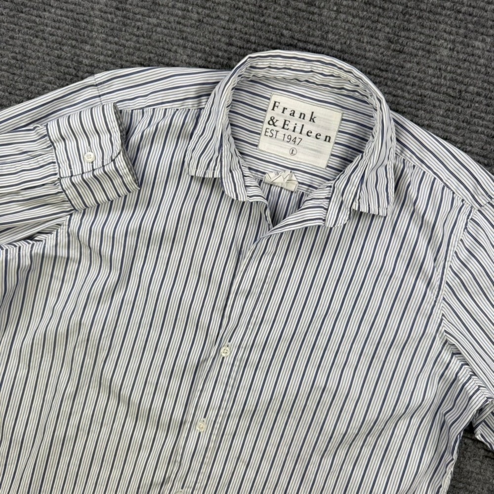 Frank & Eileen Grayson Striped Button Up Shirt Women L Blue White Italian Cotton